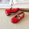 Zapatos Mary Jane dulces para niñas, nuevo estilo primavera y otoño 2026, zapatos de piel charol para niñas con tacón grueso, estilo universitario, zapatos de piel con hebilla