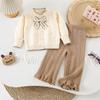 Conjunto de Malha para Meninas Outono Novo Estilo Coreano Conjunto de Duas Peças com Suéter Jaqueta Pequeno Cheiroso para Bebê Calças Flare Largas