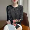 Nuevo top de punto de manga larga con cuello redondo bordado estilo chino para mujer, moderno y adelgazante, camiseta jacquard de alta gama francesa, prenda interior