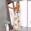 Estilo Ins Transfronterizo Europeo y Americano 25 Años Primavera y Verano Estampado con Cordones Cuello en V Cintura Vestido Sexy Línea A 88238