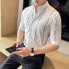 Camisa de Manga 3/4 2026 Primavera/Verão Nova Masculina Listrada Estampada Tecido Tingido em Fio Casual Business Camisa de Manga 3/4 Atacado