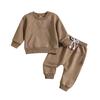 Ropa infantil transfronteriza Primavera y otoño nuevas letras de color sólido bordado suéter de manga larga pantalones conjunto de dos piezas una generación de cabello
