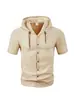 Camisa con Capucha de Lino para Hombre Amazon Verano Nueva Casual Europea y Americana Color Sólido de un Solo Botón Manga Corta Cárdigan