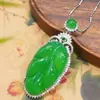 Emperador de Hielo Calcedonia Hoja Verde Riqueza Nocturna Plata Incrustada Colgante de Moda Modelo Exquisito para Mujer 8062