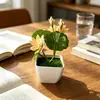 Suministrado Directamente por el Fabricante, Pequeñas Plantas Artificiales de Loto y Nenúfar en Maceta para Decoración de Sala de Estar Interior, Flores Artificiales y Plantas Verdes Bonsái