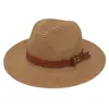 Sombrero de Paja Panamá de Verano Accesorios de Cinturón Amarillo Sombrero de Paja Playa Transpirable Casual Sombrero Jazz Venta al por Mayor