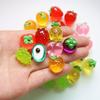 Acessórios de resina transparentes semi-tridimensionais para frutas DIY, material para elástico de cabelo infantil de pêssego, abacate, morango