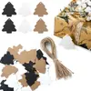 Etiquetas de regalo de Navidad, etiquetas negras y marrones con forma de árbol de Navidad con cordel, etiquetas en blanco de papel kraft para hacer tú mismo