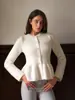 Cardigan de Tricô Doce Elegante de Alta Qualidade Estilo Deusa Francês, Novo Modelo Outono e Inverno, Gola Redonda, Acinturado, Manga Longa com Babados