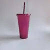 Copo de Água Popular Transfronteiriço com Pó de Glitter PP Reutilizável de Plástico 24oz Copo com Canudo Portátil para Café Atacado de Fábrica