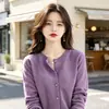 Fábrica de cárdigans de cuello redondo al por mayor, tops de primavera y otoño, manga larga para mujer talla grande, prendas de punto de estilo coreano nuevas