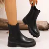 Botas Femininas de Comércio Exterior Plus Size Versátil Moda Salto Bloco Baixo Solado Grosso Novas Femininas Outono Inverno 2025 Cor Sólida