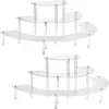 Estante transparente de acrílico semi-circular de niveles desmontable personalizable para tocador, expositor de escalera curva de acrílico para cuidado de la piel