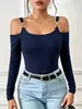 2026 Moda Y2 Europea y Americana Transfronteriza Elegante Ajustado sin Hombros Color Sólido Manga Larga Camiseta