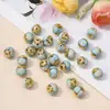 Contas de Barril Esmaltadas Azul Queimado Seis Palavras, Contas Redondas de Lótus, Pingente Pequeno Oco Banhado a Cobre, Acessórios Diy