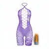Pensamientos Nocturnos Lencería Sexy Nocturna Sexy Escote Halter Una Pieza Medias de Malla Huecas Rasgables Tentación Pijama Camisa de Cita 6020