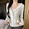 Sudadera con capucha y doble cremallera para mujer, temporada Otoño/Invierno, Diseño Consciente, Sencilla, Casual, Versátil, Chaqueta Corta, Top de Manga Larga