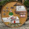 Cesta de bambú tejida a mano pintada a mano cesta para aventar pintura decoración de restaurante pintura de pared de granja hotel casa de huéspedes habitación privada compartimento pared de fondo decoración colgante