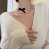 Colar de Veludo com Laço Cravejado de Diamantes Camada Dupla Super Brilhante Elegante Corrente para Clavícula Personalizado em Francês Colar Estilo Cool para Mulheres