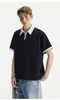 Camiseta Polo Patchwork Listrada para Homens e Mulheres, Estilo College Marca Tendência Versátil Manga Curta Casal Casual Secagem Rápida Meia Manga