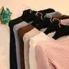 Blusa de Tricô Feminina Outono Inverno Nova Versátil Slim Fit Gola Alta Manga Longa Ajustada Roupa de Baixo Estilosa