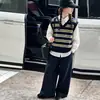 Conjunto de Camisa com Colete de Tricô Estiloso e da Moda para Meninas Primavera e Outono Conjunto Casual de Jeans de Três Peças para Crianças Mais Velhas Estilo Coreano