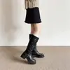 Botas Altas de Montar Retro con Múltiples Correas para Mujer Punta Redonda Suela Gruesa Tacón Grueso Botas Vaqueras Marrón Maillard Botas Largas Adelgazantes