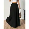 Falda Larga de Línea A Lisa de Cintura Alta para Mujer, Estilo Europeo y Americano, Sencilla, Casual, Elegante, Adelgazante, Falda con Dobladillo Ancho