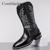 Botas Martin Retro Americano para Hombre Otoño Invierno Botas de Trabajo Vaqueras Occidentales Bordado Botas Largas Cremallera Lateral Botas de Montar de Caña Alta