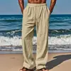 Calça Masculina Casual de Algodão e Linho Solta Cor Sólida com Cadarço Confortável - Novo Lançamento Amazon Europeu e Americano 2024