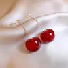 Aguja de Acero Aceite de Goteo de Diamante Pendientes de Cereza Chica Campesina Pendientes Lindos Dulce Fresco Estilo Chica Picante Pendientes Sentido del Diseño Nicho