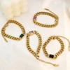 Jóia de mão retrô em aço inoxidável banhado a ouro 18K, corrente cubana com lapidação de seis lados, incrustada com zircônia quadrada colorida, pulseira feminina, atacado