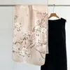 Bufanda de Seda de Hangzhou para Mujer, Estilo Jiangnan Lisa Satén Crepé Color Champaña Estampado Floral Seda de Morera Bufanda Larga