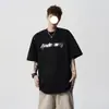 Camiseta de Manga Corta de Hombro Normal de Peso Pesado para Hombre, Marca de Moda Nueva de Verano High Street Estampado de Letras Holgada de Cuello Redondo de Media Manga