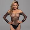 Meias de malha plus size strass brilhante hot drilling mesh oco top one-piece mulheres see-through manga comprida malha hot drilling