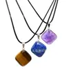 Colar com Pingente Quadrado Oblíquo, Brincos e Acessórios de Joias de Pedra Preciosa Ágata de Cristal Natural, Vendido Quente na Aliexpress Transfronteiriça