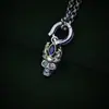 Prata Esterlina 925 Vintage Incrustada Zircônia Colorida Strass Coroa Rei Seiko Caveira Pingente Colar Personalizado Feminino Atacado