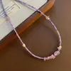 Collar de Piedra Natural Perla Amatista Degradado Acero de Titanio de Alta Calidad para Mujer, Nuevo Estilo Chino Multicolor Cadena de Clavícula de Lujo Ligero Gama Alta
