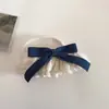 Falda de Encaje con Lazo de Mezclilla Azul Profundo Vintage Pin de Primavera Estilo Mori Pinza para el Cabello Semi-Atado Femenina Accesorio para el Cabello