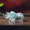 Figura Decorativa de Rinoceronte de Resina para Escritorio de Oficina Mascota Rellena de Fragmentos de Cristal Natural y Cristal de Concha Rosa