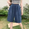 Tiro Real de Shorts de Mezclilla, Corte Recto Holgado, Pantalones de Estilo Nuevo para Mujer, Pantalones Dad, Pantalones Finos de Verano de Longitud Media, Pantalones de Cinco Puntos Estilo Japonés, Algodón