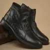 Botas Martin de Cuero Arrugado para Hombre Capa Superior Piel de Vaca Caña Alta Cremallera Lateral Zapatos Transpirables Casuales de una Sola Capa Zapatos de Cuero de Moda Tendencia
