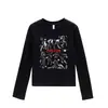 Marca de Tendencia Americana Cuello Redondo Hombro Normal Estampado de Dibujos Animados Little Pony Camiseta de Manga Larga para Mujer Primavera y Otoño Nuevo Ajuste Delgado Top Hot Girl
