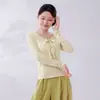 Top de Danza de Lino con Cordones y Lazo de Manga Larga para Estudiante de Danza Adulto Traje de Entrenamiento Ajustado para Examen de Danza Clásica China