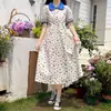 Nuevo Modelo Más Vendido: Vestido Floral con Cuello Peter Pan para Mujer, Elegante y Único, Mangas Abullonadas, Cintura con Lazo, Vestido Adelgazante