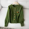 Cardigan de Tricô Decorativo de Abóbora Estéreo de Manga Longa Estilo Coreano Outono e Inverno Novo Casaco Suéter de Gola Redonda Estilo Solto Preguiçoso para Mulheres