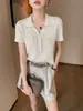 Camisa tipo polo básica de lino Tian Shuang con un diseño sencillo de cuello de solapa, transpirable y ligera, una prenda de manga corta imprescindible para primavera y verano