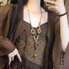 Nuevo Collar de Pluma de Bronce Zen Chino para Mujer Estilo Étnico Bohemio Doble Capa Cadena Larga para Suéter Accesorios