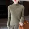 Suéter de punto de lana pura con cuello alto medio, de manga larga, para mujer, nuevo estilo otoño/invierno 2026, con patrón de punto trenzado, color liso, corte ajustado
