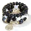 Pulseras Personalizadas de 3 Capas, Pulseras Elásticas de Cuentas de Vidrio Multicapa, Pulseras Coloridas de Sensación Fresca, Cuentas de Cerámica, Joyería Clásica para la Mano